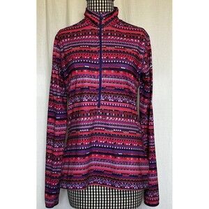 Women's Nike Pro Running 1/2 Zip Dri Fit Shirt Red Purple Black Size Large